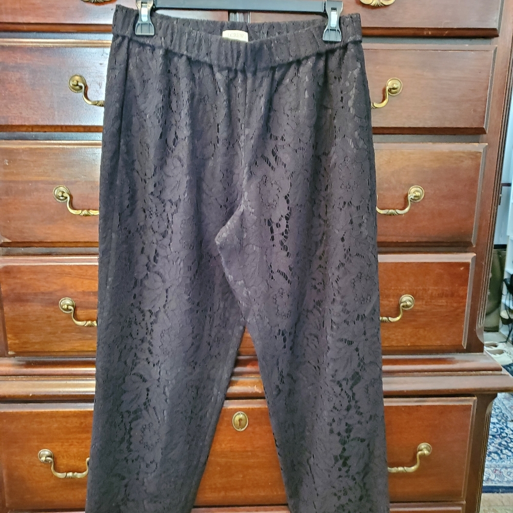 J Crew Factory black lace cropped pants